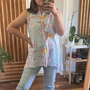 For CYNTHIA Floral Print Linen Blend Sleeveless Tunic. Size M